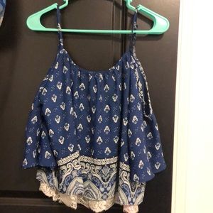 Blue and white shirt with lace detail